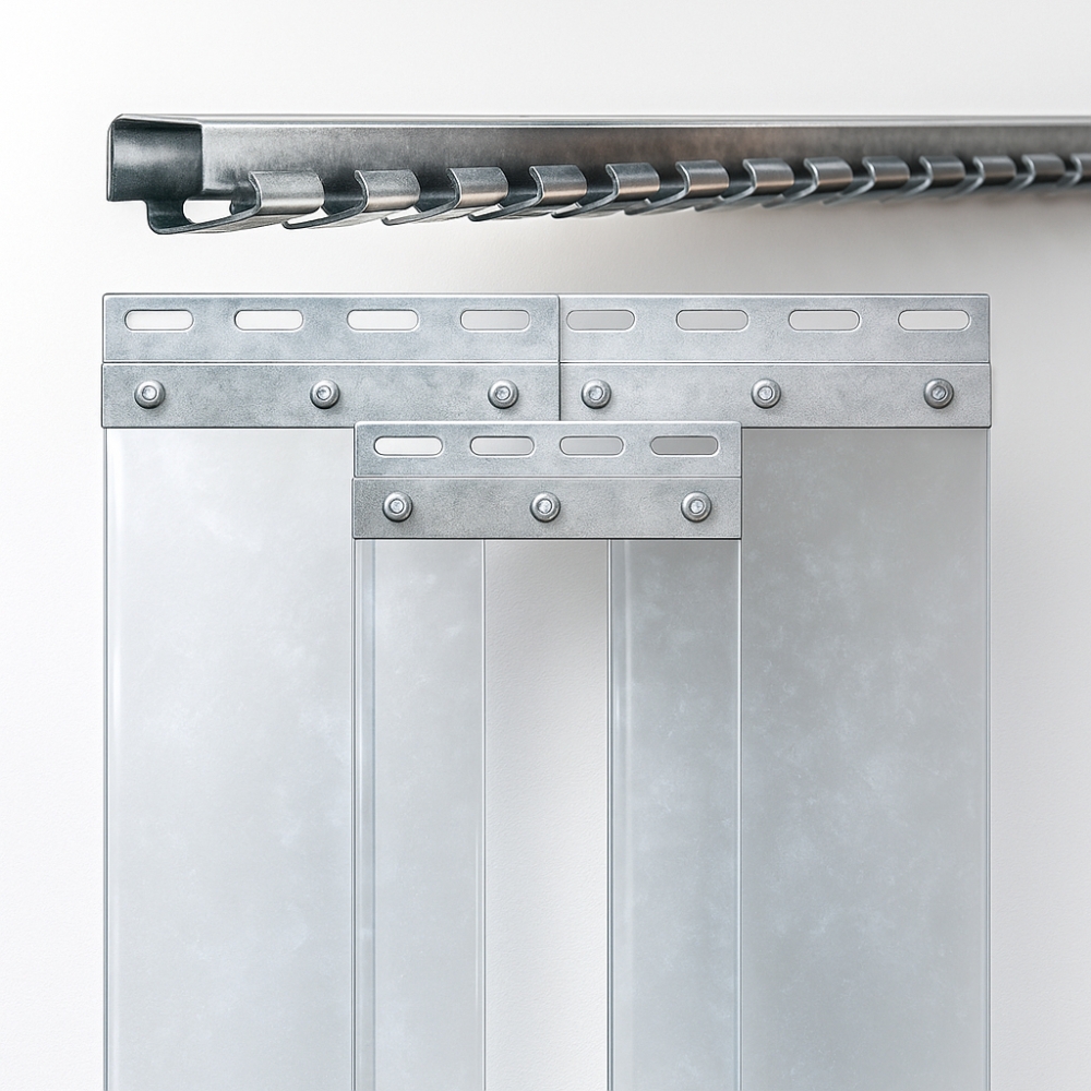 Bild 1 von PVC-Streifenvorhang Komplett-Set 3x300 mm – helltransparent, 3,00 m breit Länge wählbar 1,50–4,00m